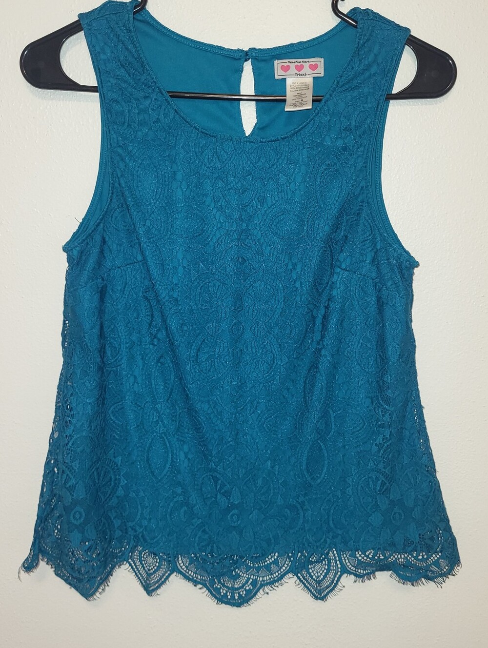Three Pink Hearts Lace Tank Size Small